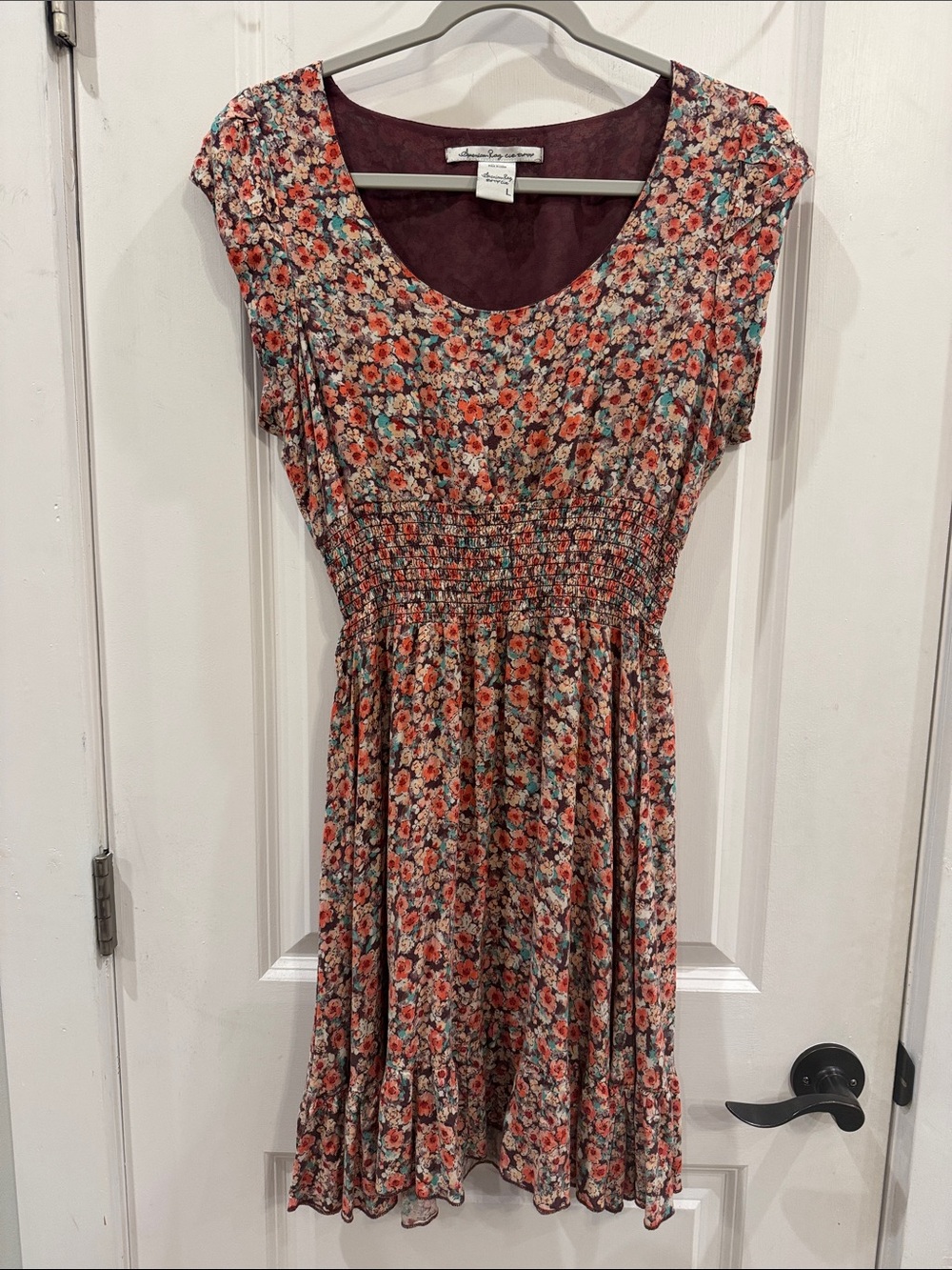 American Rag Cie floral cap-sleeve ditsy print flowy dress smocked waist